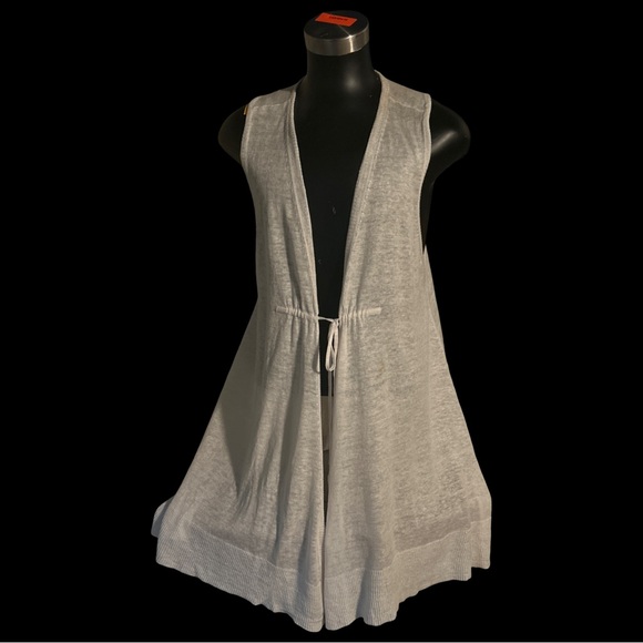 Eileen Fisher Tops - Eileen‎ Fisher White Linen Knit Tie Front vest. Size XL